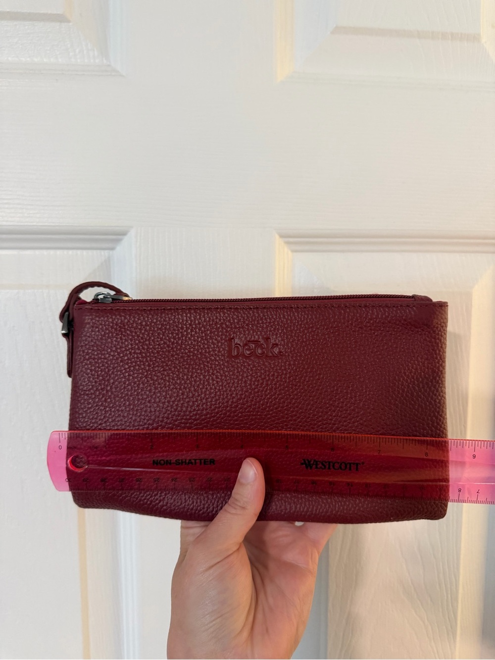 Beck Genuine Pebble Leather Wristlet Clutch - Burgundy - Picture 2 of 3